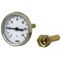 Bimetall-Zeigerthermometer 1/2", Durchm. 100 mm x 100 mm Schaftlaenge, 0-120 Grad