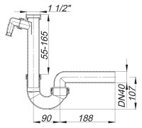 Dallmer-Kunststoff-Roehrensifon 100/1 m. WAS-Anschluss, Nr.020215, 11/2" x 40 mm
