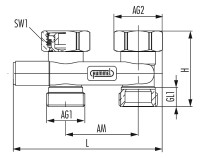 OPTIMA T Umlenkstueck, Nabenabst. 50 mm D-Form,3/4"UWM x 3/4"AG, m. Absp., vern.