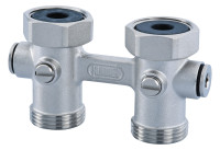 OPTIMA T Zweirohr-Hahnblock, flachdich. D-Form,3/4" UWMx3/4" AG,vern.,entleerbar