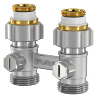 SIMPLEX Zweirohr-Hahnblock Nr. F10010 D-Form,1/2"AGX3/4"AG,f.Klemmverschr.ans.