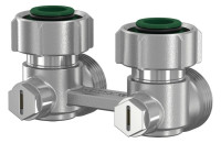 SIMPLEX Zweirohr-Hahnblock Nr. F10016 W-Form, 3/4"UWM x 3/4"AG, vernickelt