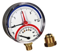 Thermo Manometer TMRA4-1/2",Durchm.80mm Anschluss unten, mit autom.Absperrvent.