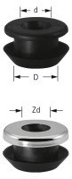 Urinal-Verbinder Gummi 18,5mm, schwarz mit Zierrosette verchromt